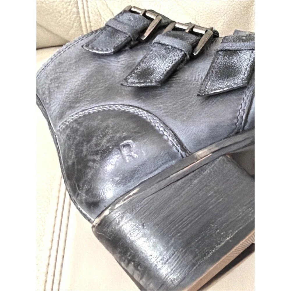 Roan by Bed Stu Womens Leather Boots Size 8 Disstressed Moto Biker Buckle Gray